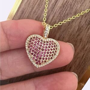 18. KGP Heart Pendant Necklace with Ruby red Stones